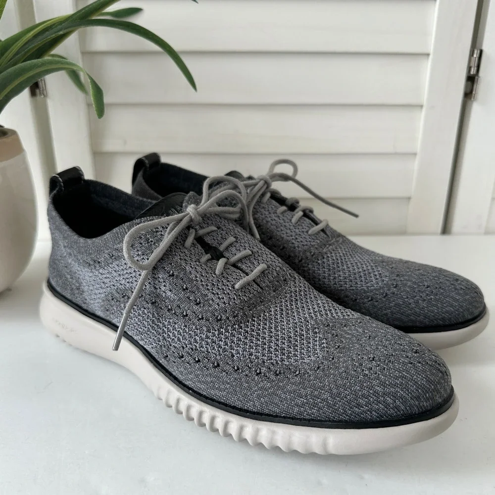 Cole Haan ZeroGrand Gray‎ Stitchlite Wingtip Knit Oxford Dress Shoes Men Size 8M
